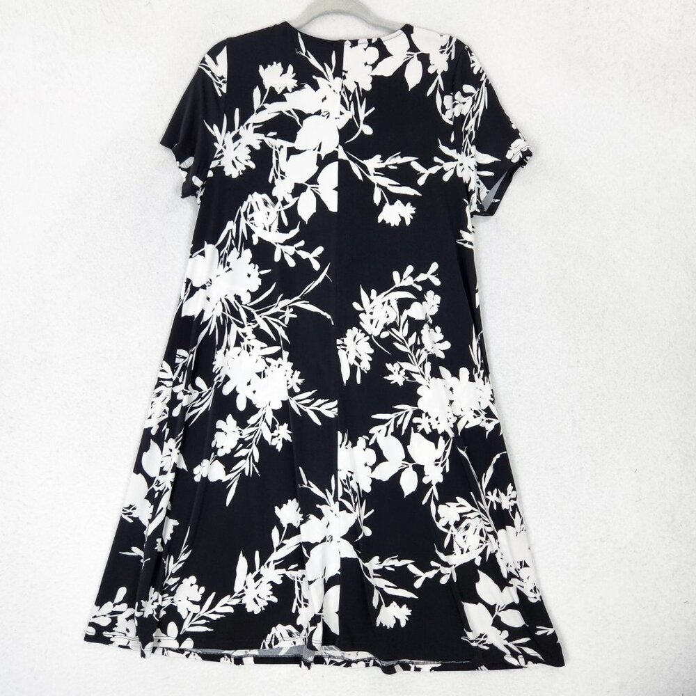 Chicos Dress Women 2 Black White 12 Floral Short Sleeve Midi Lightweight Casual - Picture 10 of 11